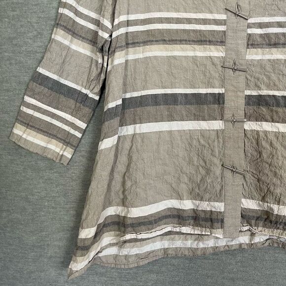 Habitat Lagenlook Artsy Tunic Top Women's Medium Taupe Gray Swing Striped Funky - Picture 4 of 13